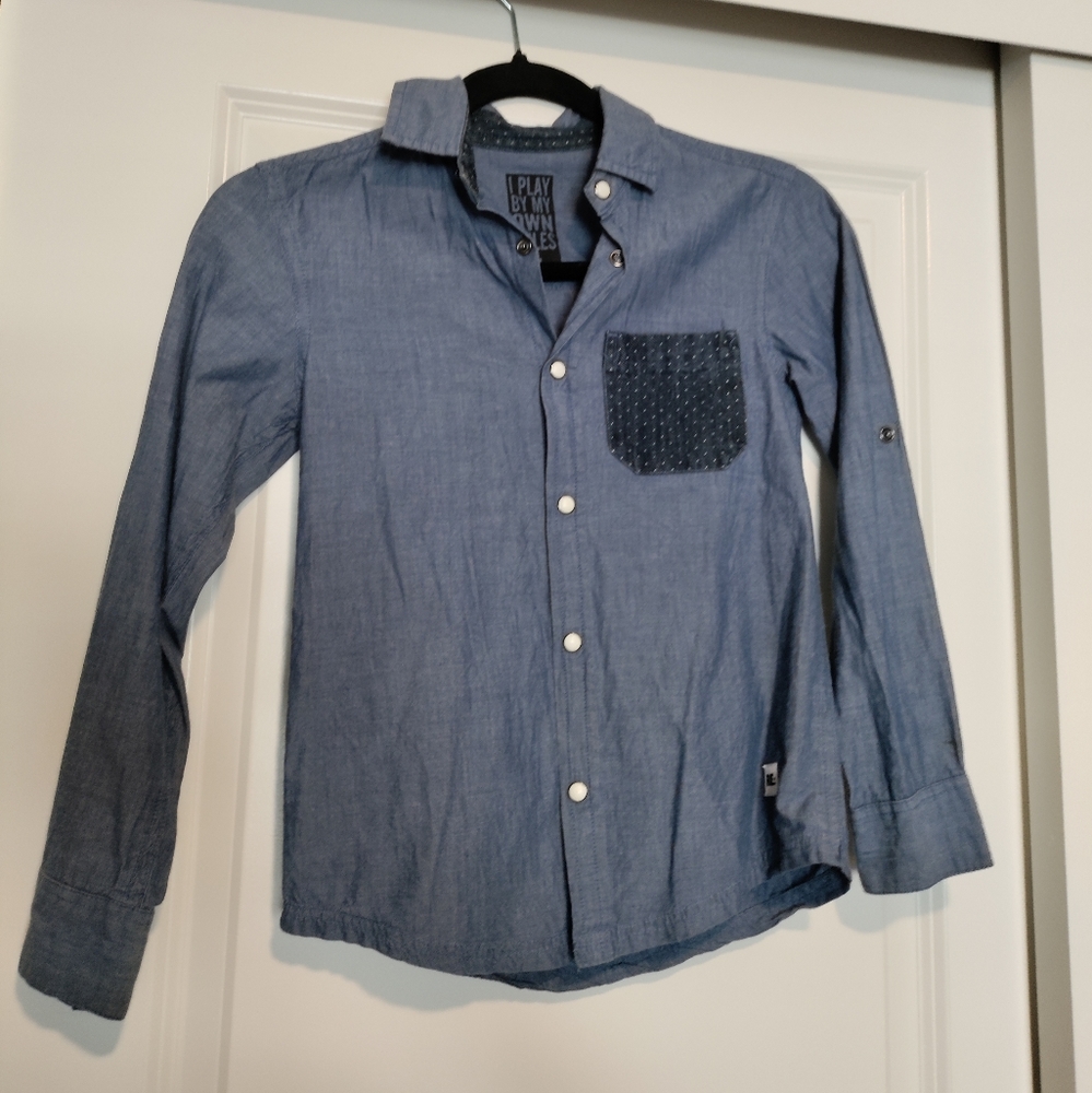 Boys Woolworth's Denim Press Stud Long Sleeve Shirt Size 9/10 years